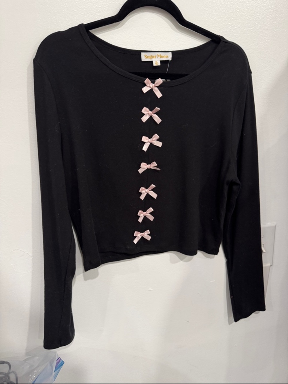 Sugar Moon Black Long Sleeve Top with Pink Bows